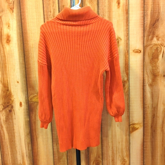 Burnt Orange Rust Long Sleeve Turtle Neck Sweater Dress Fall Autumn Thanksgiving - Picture 4 of 4